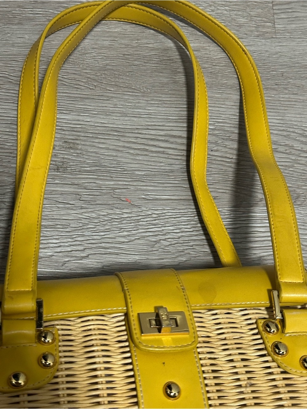 Etienne Aigner Yellow Woven Shoulder Bag with Leather Trim - Picture 3 of 5